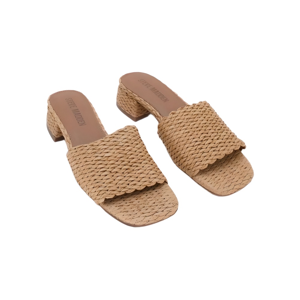 Steve Madden Womens Montgomery Slip On Sandal Raffia Tan Size 6.5M